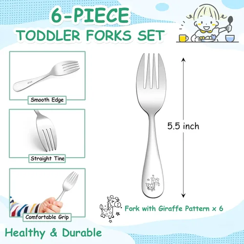 Miniatura 2 de E-far Tenedores para niños pequeños, juego de 6 tenedores de acero inoxidable para niños pequeños, utensilios pequeños de metal
