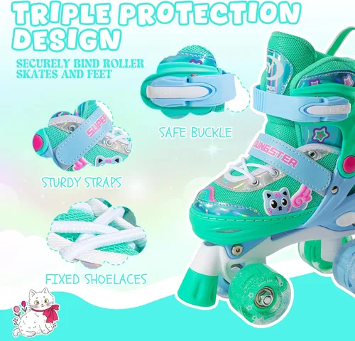 Miniatura 4 de SUPER YOUNGSTER Patines de ruedas ajustables con luces LED para niñas, diseño de unicornio para niñas de 4 a 6, 5 a 8, 8 a 12 años, patines para Cian