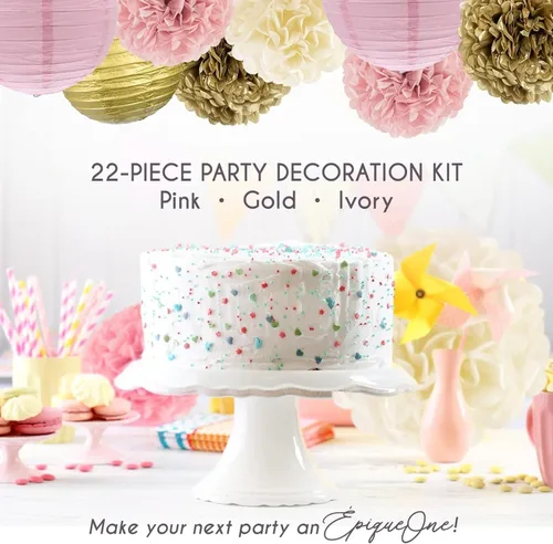 Miniatura 5 de EPIQUEONE Juego de pompones de papel de seda y linternas de fiesta, decoración de cumpleaños fácil de instalar, decoraciones de boda reutilizables