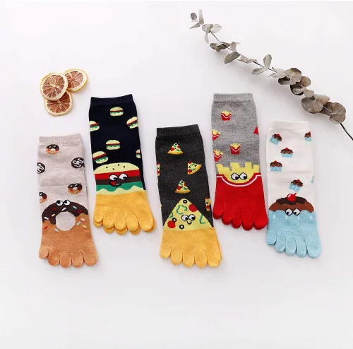 Miniatura 7 de Calcetines de algodón para mujer, calcetines de cinco dedos, coloridos y divertidos, calcetines casuales para mujer