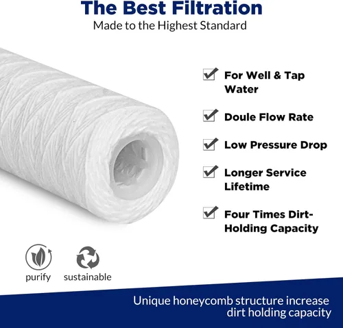Miniatura 5 de Membrane Solutions 10 micras 10"x2.5" Cartucho de reemplazo de filtro de agua de toda la casa enrollado en cuerda Filtros universales de sedimentos