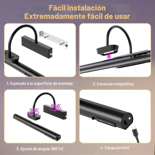 Miniatura 6 de LYTARA Luz para cuadros inalámbrica regulable con controlador y temporizador, aplique de pared con batería recargable para cuadros de pared