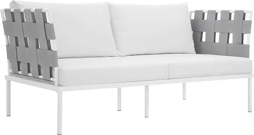 Miniatura 7 de Modway Harmony - Otomana de aluminio para patio al aire libre con cojín en blanco y blanco