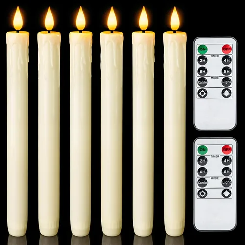 Miniatura 19 de Homemory 6 velas cónicas cerosas sin llama con control remoto, velas parpadeantes que funcionan con pilas, velas falsas LED altas para el hogar