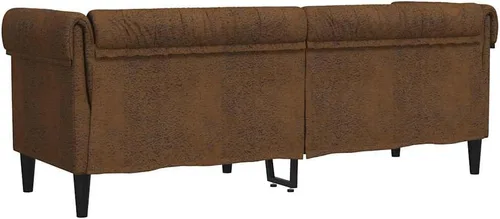 Miniatura 8 de vidaXL Sofá Chesterfield de 3 plazas, sofá tapizado con brazos enrollados, sofá Chesterfield, sofá para sala de estar, estilo moderno, tela marrón