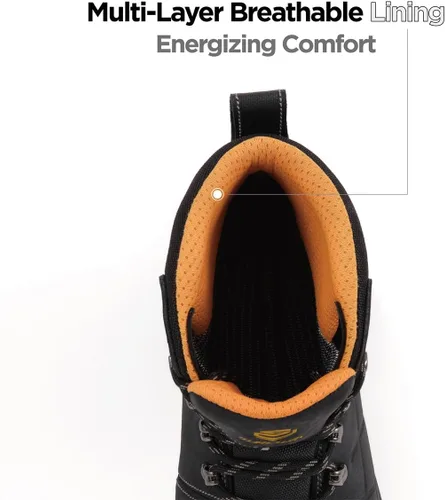 Miniatura 6 de SUREWAY Botas de trabajo impermeables de acero y punta suave de 6 pulgadas para hombre, botas de seguridad de cuero antideslizantes
