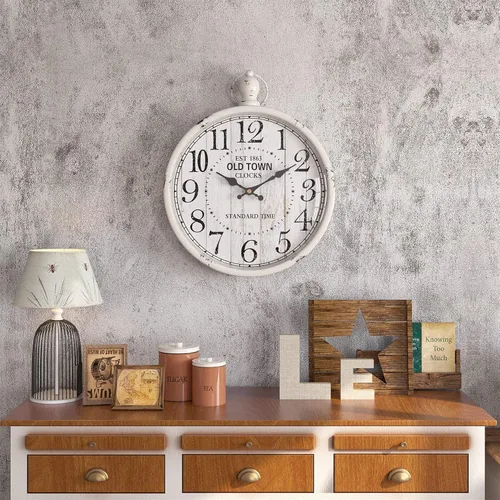 Miniatura 6 de Menterry Reloj de Pared Redondo Retro. Estilo Vintage Antiguo Blanco. Relojes de Pared Silenciosos que Funcionan con Batería para Casa de Campo
