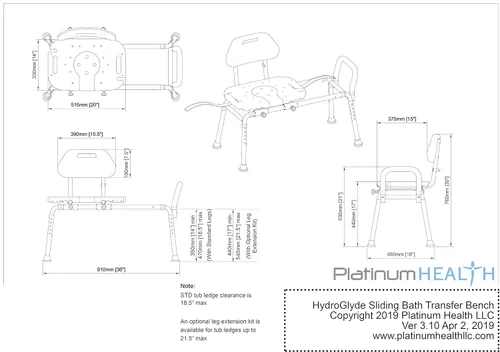 Miniatura 5 de Platinum Health Silla deslizante para la ducha HydroGlyde Premium de carga pesada, banco de transferencia para bañera acolchado con asiento