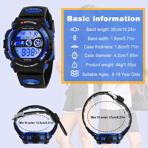 Miniatura 6 de CKV Kids Digital Watch Boys Teenage Watches Ages 5-18,50M Waterproof Multifunctional Sport Watches with 7 LED Backlight Alarm Calendar Timer for