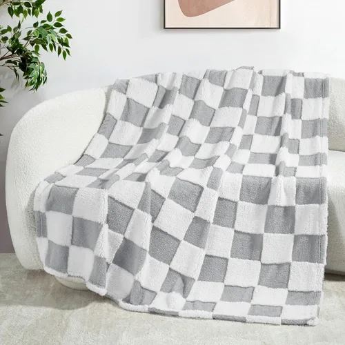 Miniatura 17 de Exclusivo Mezcla - Manta de franela super suave y cálida con diseño de vellón esponjoso, para sofá, cama, con lindo patrón a cuadros, negro, 50" x