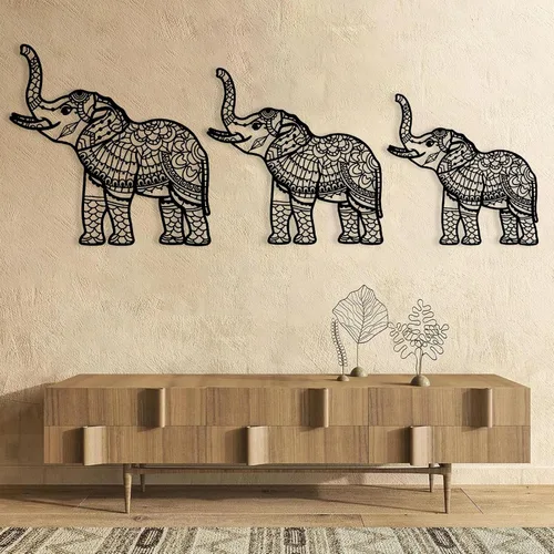 Miniatura 3 de Juego de 3 arte de pared de metal de elefante, arte de pared de metal de elefante, decoración de pared de metal con mandala, diseño de arte de metal