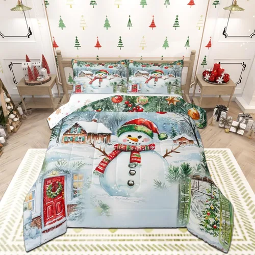 Miniatura 40 de Juego de edredón de Feliz Navidad, tamaño individual, juego de ropa de cama de flores rojas de Navidad, bayas y hojas, para niños y hombres, juego