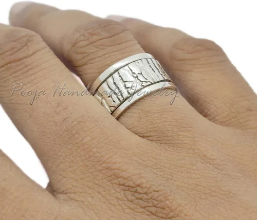 Miniatura 2 de Anillo inspirador de plata 925, anillo de bosque, anillo de plata personalizado, regalos de graduación, joyería del bosque, anillo grabado, anillo
