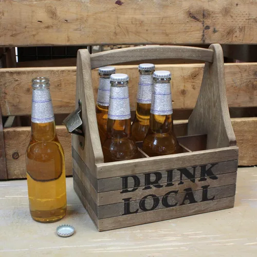 Miniatura 4 de Stonebriar Carrito de cerveza local de madera con asa y abridor de botellas de metal, grande, marrón