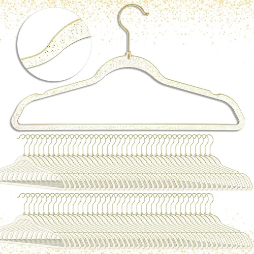 Miniatura 8 de Roshtia 50 perchas acrílicas transparentes de plástico con purpurina, duraderas y antideslizantes, perchas de ropa resistentes, ligeras y ahorran