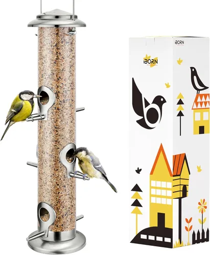 Miniatura 12 de iBorn Comedero de metal para pájaros de cobre cepillado, comedero para pájaros silvestres para colgar al aire libre, acabado de cobre cepillado