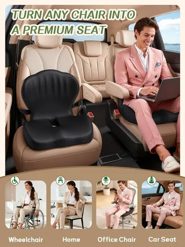 Miniatura 5 de Benazcap - Cojín de asiento de espuma viscoelástica con almohada de apoyo lumbar para silla de oficina, coche y silla de juegos, silla de ruedas