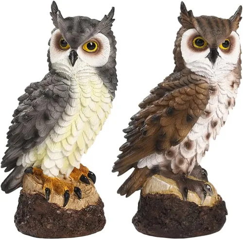 YARDWE Estatuas de búho y animales del bosque, 2 piezas, decoración de micro paisaje, escultura de búho, animales de jardín para jardín, paisaje,