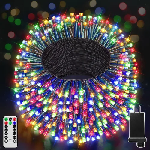 Miniatura 9 de 300 luces LED de Navidad de 98 pies para exteriores, luces multicolor para árbol de Navidad enchufables, 8 modos de luz parpadeante para dormitorio