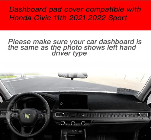 Miniatura 4 de Funda para salpicadero ajustable negra para consola central, tapete protector parasol compatible con Honda 11 Civic 2021 2022 Coupé (borde negro)