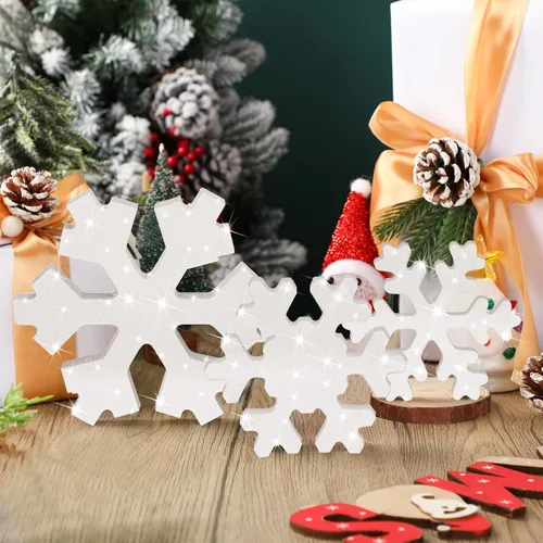 Miniatura 8 de Bucherry 3 Piezas Decoración de Copos de Nieve de Madera de Invierno Letreros de Mesa de Copos de Nieve de Invierno Rústicos Bloques de Madera