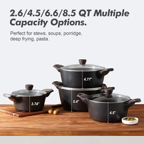 Miniatura 3 de SENSARTE Olla antiadherente con tapa, olla de sopa de 2,6/4,5/6,6/8,5 QT, olla para guisos, olla para pasta saludable, olla de cocina grande y Negro