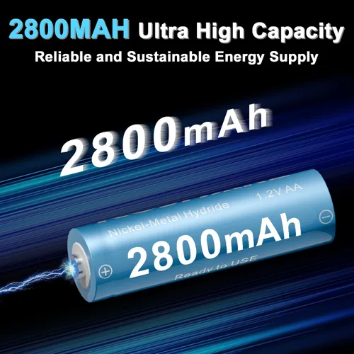 Miniatura 2 de Batería AA recargable con cargador, 16 baterías Ni-MH de 1.2 V con 16 x 2800 mAh AA de alta capacidad, 800 ciclos, precarga, tipo C y cargador de 8