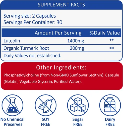 Miniatura 2 de Suplemento de luteolina liposomal de 1400 MG, máxima absorción, potente suplemento antioxidante flavonoide premium para el cerebro 120 cápsulas