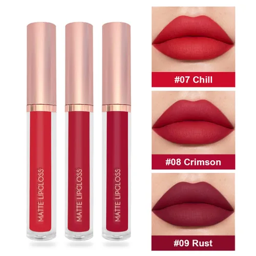 Miniatura 2 de BestLand Juego de 3 lápices labiales líquidos rojos atrevidos, seductores, brillo de labios mate de larga duración, impermeable, alto pigmento a