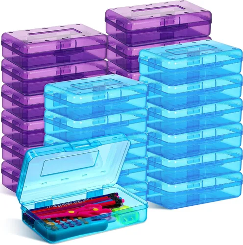 Miniatura 12 de Fainne 24 unidades de cajas de lápices para la escuela, caja de lápices de plástico transparente grande, caja de crayones de plástico a granel