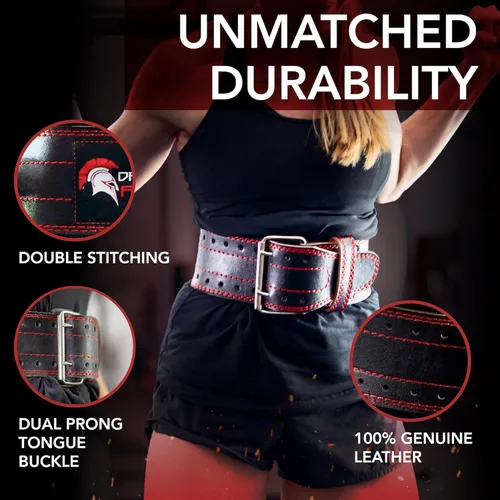 Miniatura 3 de Dark Iron Fitness Genuine Leather Weightlifting Belt, 4 Inch Wide for Men Women with Double Prong Buckle Reinforced Stitching, Powerlifting Deadlift