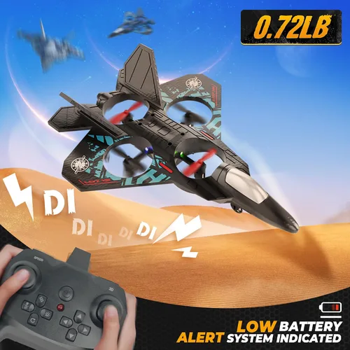 Miniatura 4 de BEZGAR Drones para niños Avión RC de 2.4 GHZ, avión de control remoto, helicóptero RC, juguete de caza de 360° con navegación LED de colores, azul