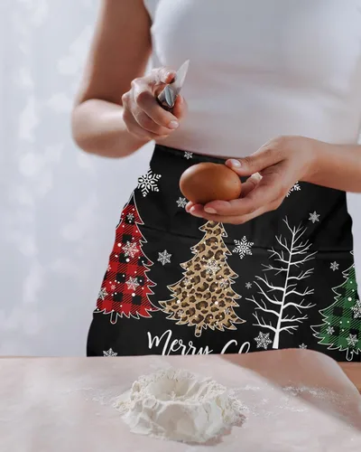 Miniatura 2 de PIEPLE Delantal de camarera de árbol de Navidad con 3 bolsillos, delantales de media cintura para camarero, delantales de chef para mujeres