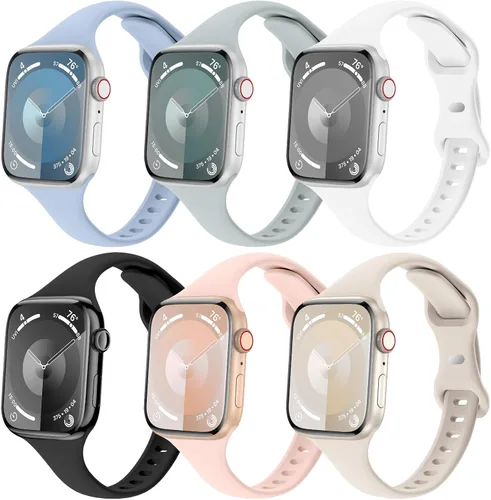 6 Pack de Correas delgadas y finas compatibles con Apple Watch 38mm 40mm 41mm 42mm 44mm 45mm 46mm 49mm para mujeres y hombres, correas de repuesto