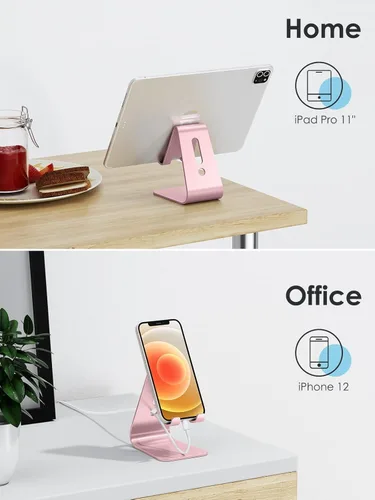 Miniatura 7 de [Versión actualizada de Solid] OMOTON Desktop Cell Phone stand Tablet Stand avanzada, 4mm de grosor de aluminio soporte para teléfono celular