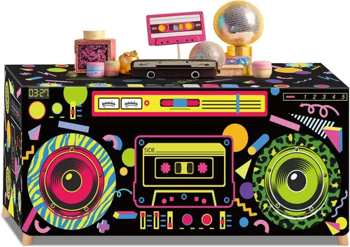 Frienda Mantel temático de 6 pies, 80 y 90, mantel de cumpleaños de los años 80, mantel retro de radio, decoración de fiesta de hip hop, suministros