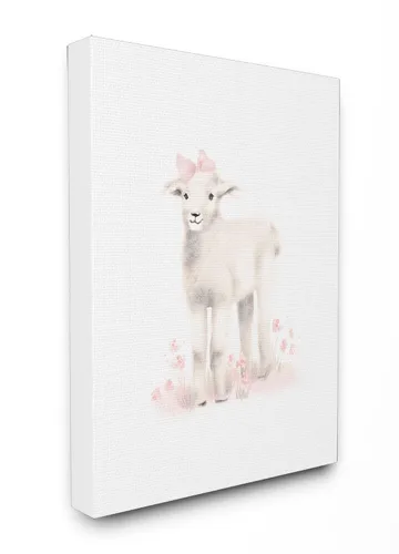 Stupell Industries Lienzo decorativo para pared, diseño de cordero con lazo rosa, 16 x 1.5 x 20 pulgadas, fabricado con orgullo en Estados Unidos