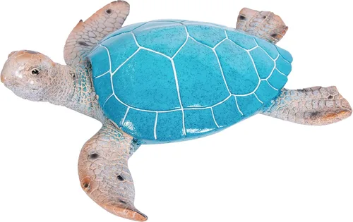 Miniatura 6 de Decoración de jardín de tortugas marinas, 15.75 pulgadas de largo, azul aguamarina y beige, decoración de pared o mesa para interiores y exteriores
