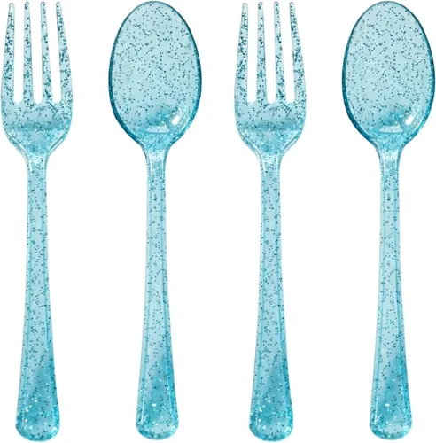 Miniatura 16 de Juego de cuchara y tenedor rosa intenso (50 cada uno) – Vajilla rosa intenso para fiestas, cubiertos de plástico duradero, cubiertos