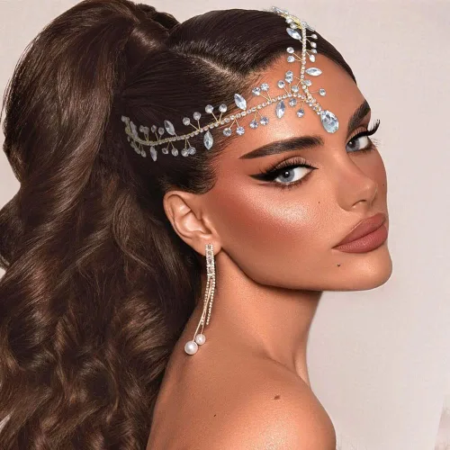 Miniatura 3 de Diadema de boda para novia, diadema nupcial con diamantes de imitación, accesorios para el cabello para novias y damas de honor (dorado)