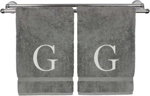 Miniatura 205 de Toalla de mano monogramada, regalo personalizado, juego de 2 - Toalla bordada con letra de bloque dorada - Extra absorbente 100% algodón turco