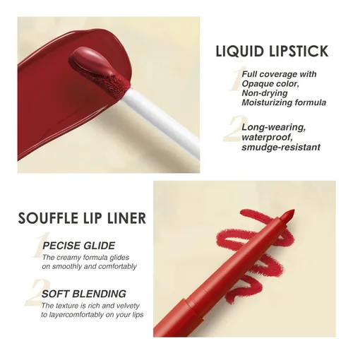 Miniatura 2 de BestLand Juego de 6 lápices labiales líquidos mate y delineadores de labios, copa antiadherente, no se decolora, impermeable, brillo de labios de 24