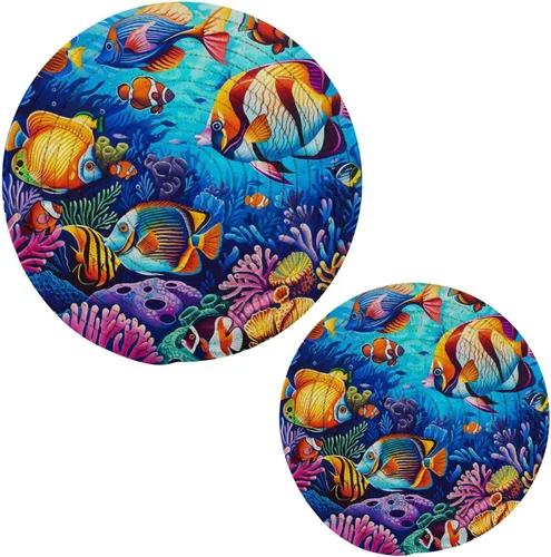 Miniatura 8 de Naanle Juego de 2 salvamanteles tejidos para ollas, 4 de julio, bandera de Estados Unidos, estrellas florales azules, manteles individuales redondos