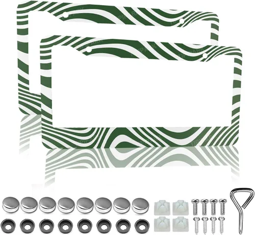 Miniatura 8 de Marcos de matrícula con flores en blanco y negro - 2 paquetes de soporte de matrícula divertidos y personalizados, piezas decorativas de acero