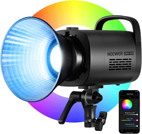 NEEWER CB60 RGB 70W Luz de Video LED con Control de Aplicación, Montura Bowens Salida Continua de Color Completo 18000Lux/1m CCT 2700K-6500K CRI97+