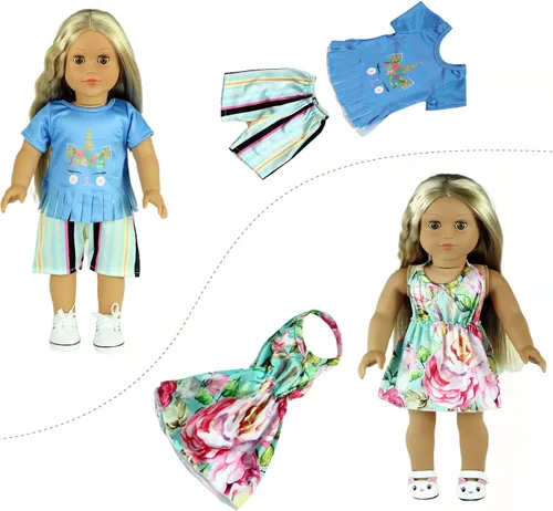 Miniatura 5 de ReeRaa 20 piezas de ropa de muñeca de 18 pulgadas y accesorios para muñecas americanas de 18 pulgadas, regalo incluyendo 10 juegos completos de ropa