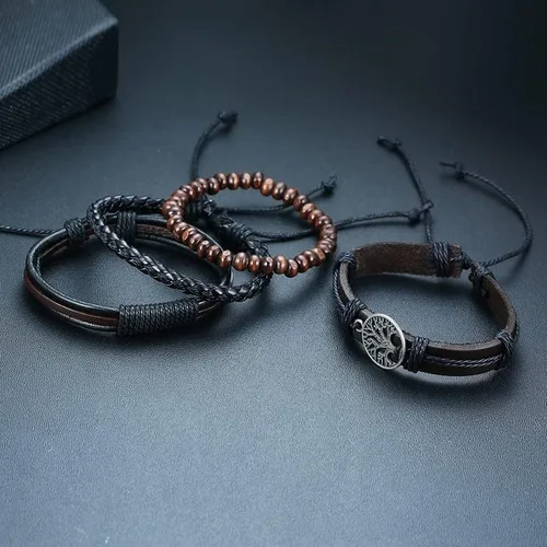 Miniatura 2 de JAVMOO Gothic Bracelet Adjustable Punk Braided Leather Multilayer Grunge Set Bracelets Emo Metal Cuff Wrap Bangles Meaningful Jewelry Gifts for Man