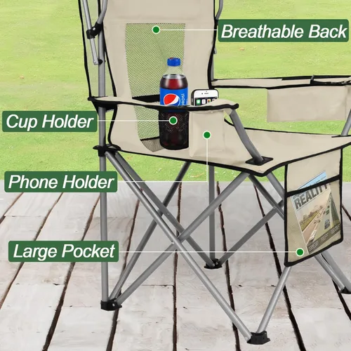 Miniatura 4 de ptlsy Silla de playa con toldo de sombra, silla de camping plegable para adultos con portavasos, bolsa enfriadora para campamento, pesca, playa, Azul