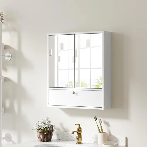 Miniatura 4 de Giantex Armario de baño montado en la pared con espejo organizador de almacenamiento con estante de almacenamiento extraíble, botiquín, blanco