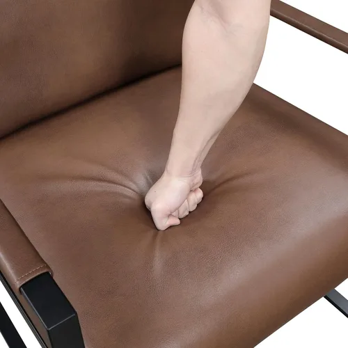 Miniatura 10 de Lexicon Silla decorativa moderna, tapizada de piel sintética con reposabrazos envueltos, sillón con marco de metal negro, cómoda silla individual